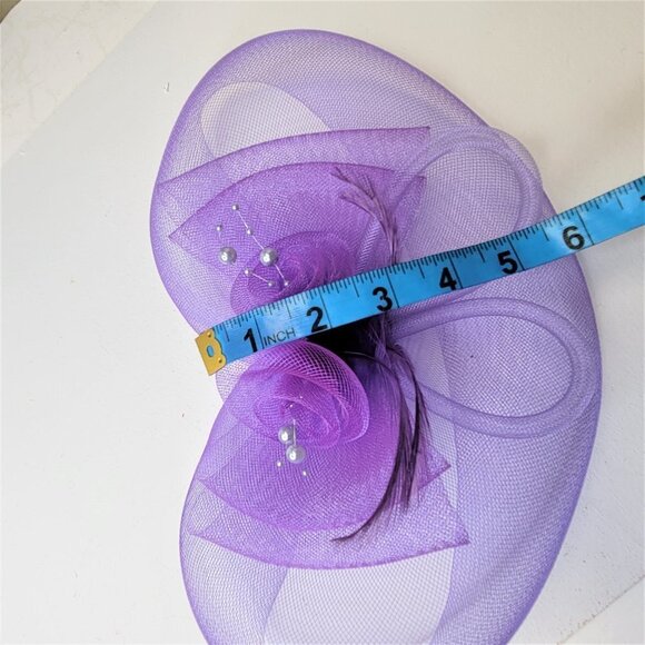 Purple Fascinator Soft Sinamay Crinoline with Loops Bows and Pearl Accents - Picture 7 of 9